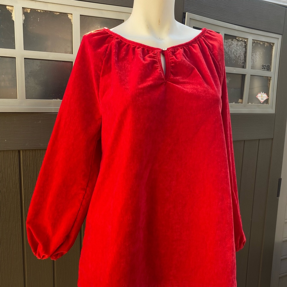 Ladies soft red velvet boho peasant long sleeve blouse Luxurious material
